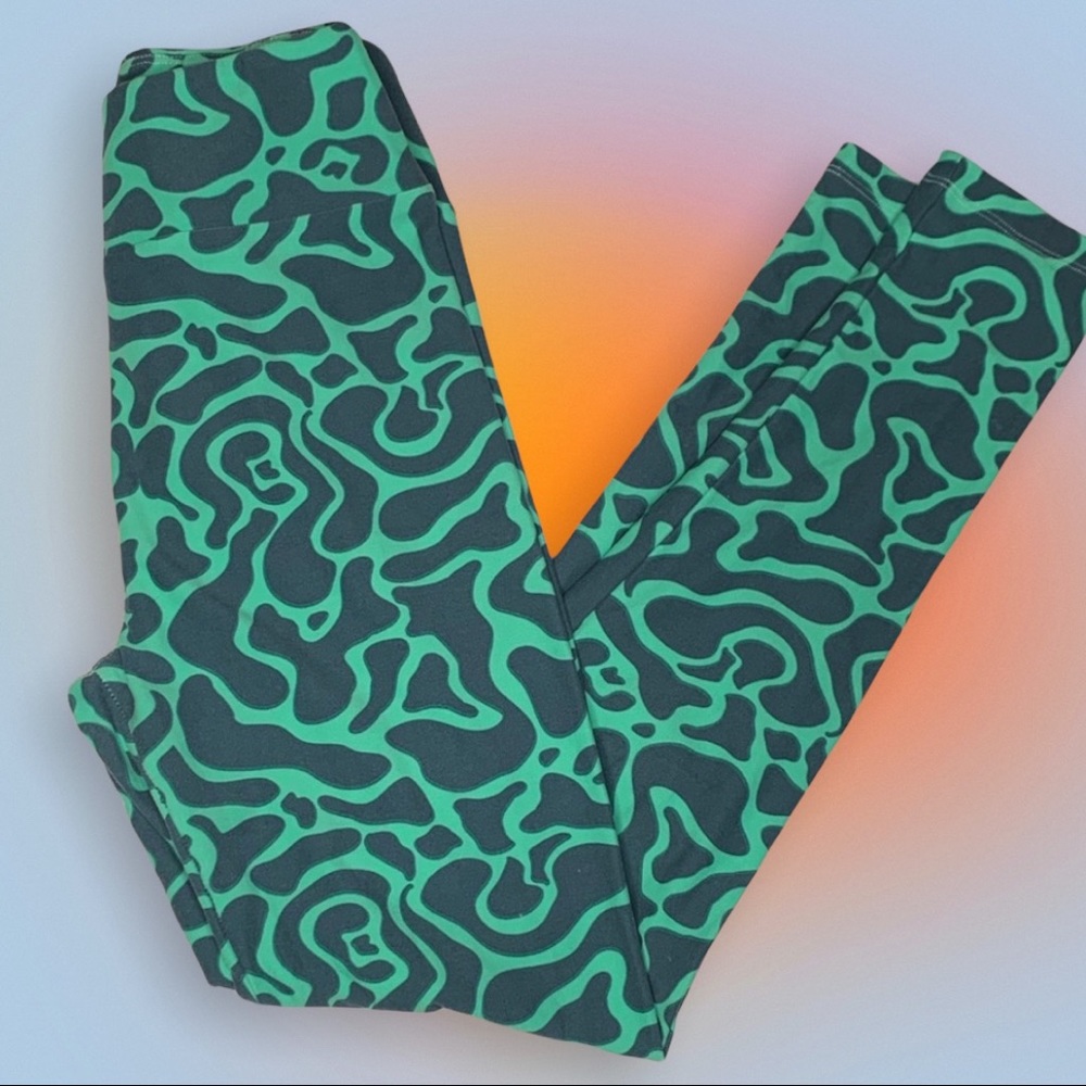 Lularoe (OS 2-10) green/navy amoeba shaped leggings